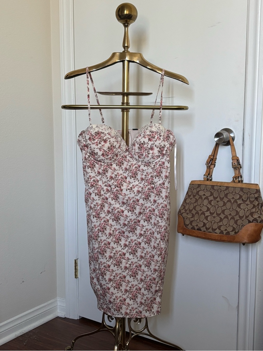 Windsor Cream Floral Mini Dress with Pink Accents